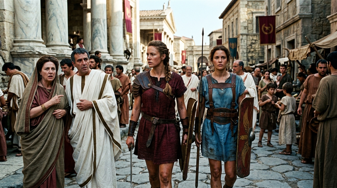 Female Gladiators Fought Topless and Scandalized Conservative Romans - HBO Rome (2005-2007) style cinematic historical scene