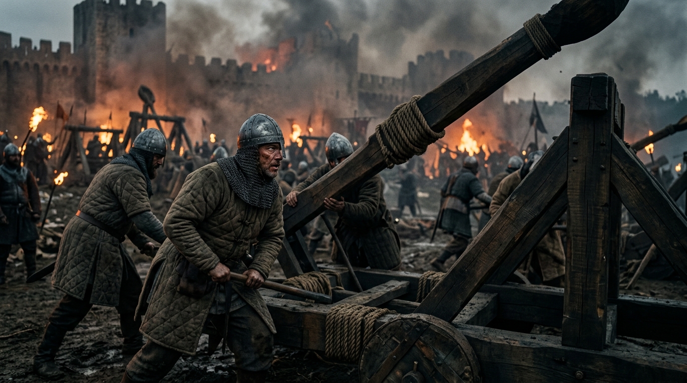 Mangonel: The Torsion-Powered Precision Striker - 1917, Saving Private Ryan style cinematic historical scene