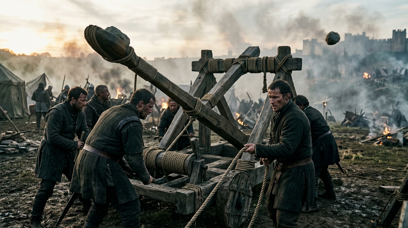 Mangonel: The Catapult That Launched Psychological Warfare - 1917, Saving Private Ryan style cinematic historical scene