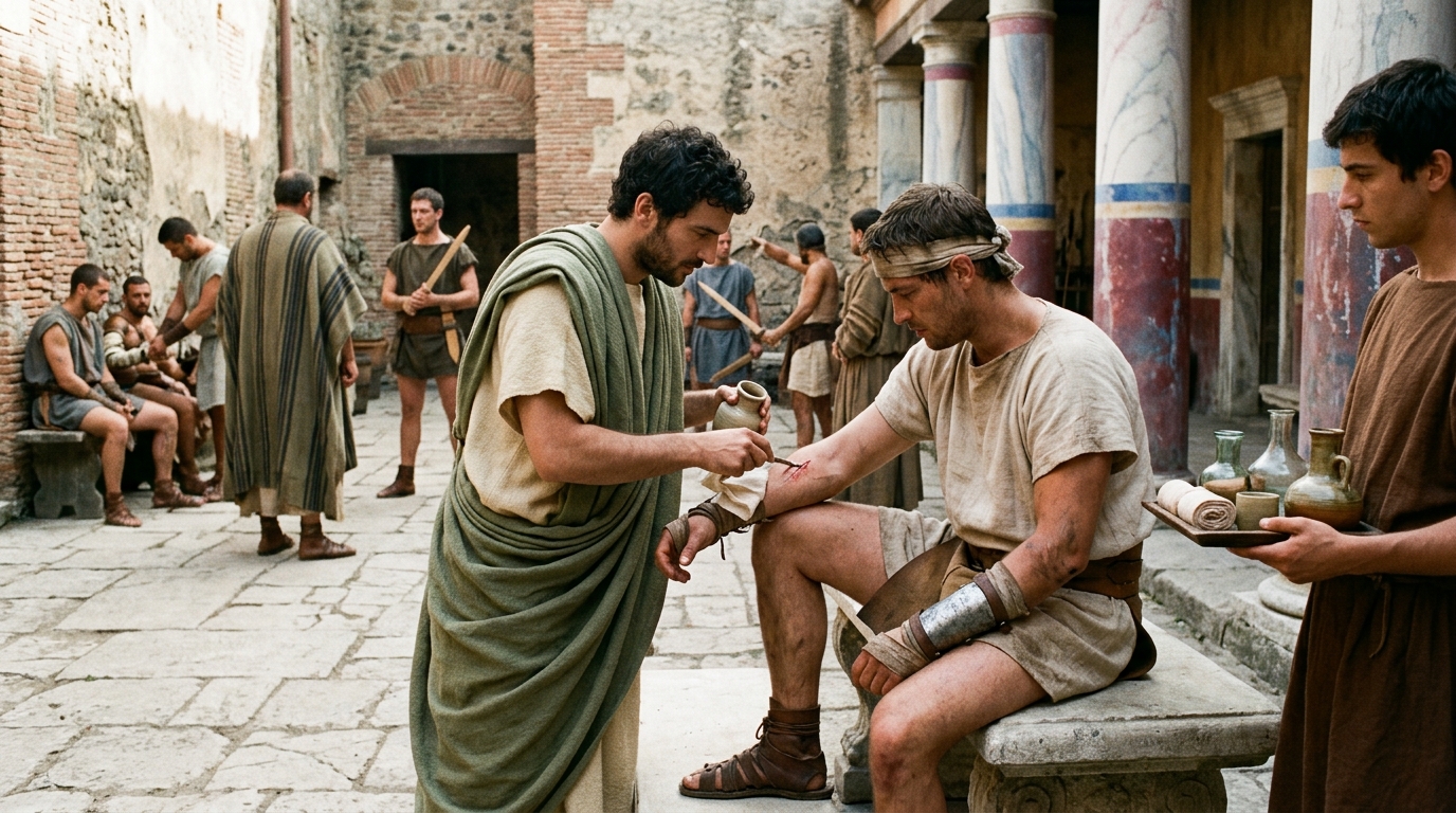 Gladiators Received Better Medical Care Than Roman Soldiers - HBO Rome (2005-2007) style cinematic historical scene