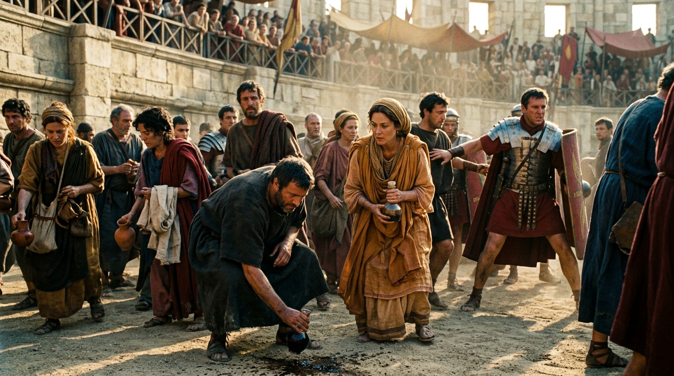 Gladiator Blood Was Sold as Epilepsy Medicine and Aphrodisiac - HBO Rome (2005-2007) style cinematic historical scene