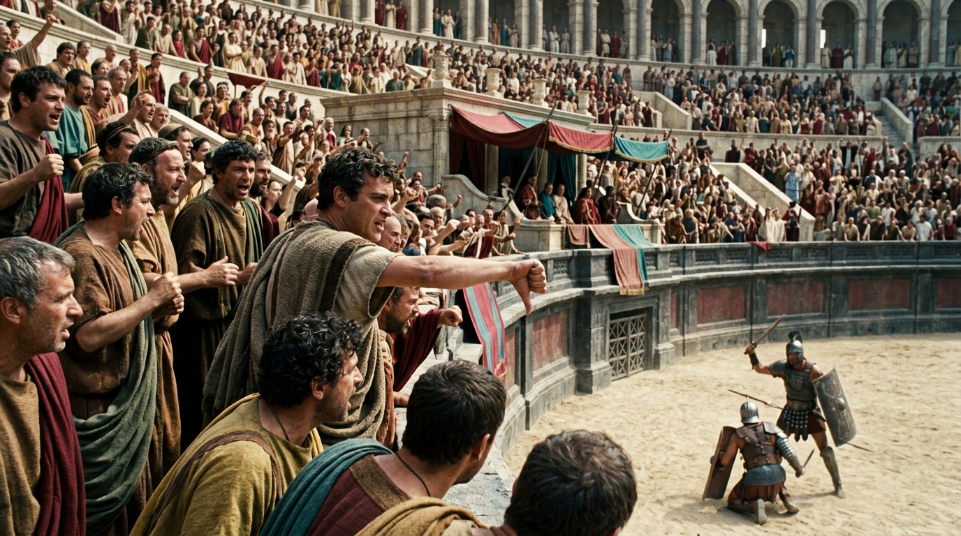 The 'Thumbs Down' Death Signal Is a Complete Historical Fabrication - HBO Rome (2005-2007) style cinematic historical scene