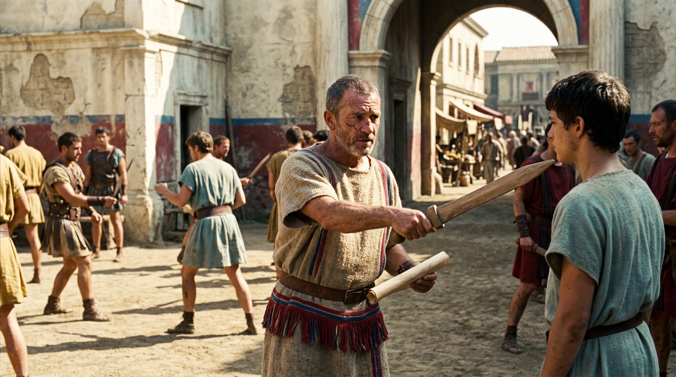 Freed Gladiators Could Become Trainers Earning 15,000 Sesterces Annually - HBO Rome (2005-2007) style cinematic historical...