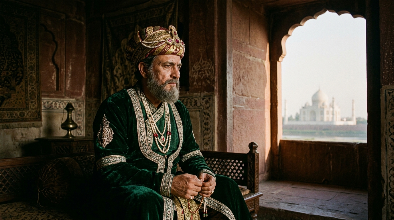 Shah Jahan: Builder of the Taj Mahal, Imprisoned by His Son - Napoleon (2023), The Crown style cinematic historical scene