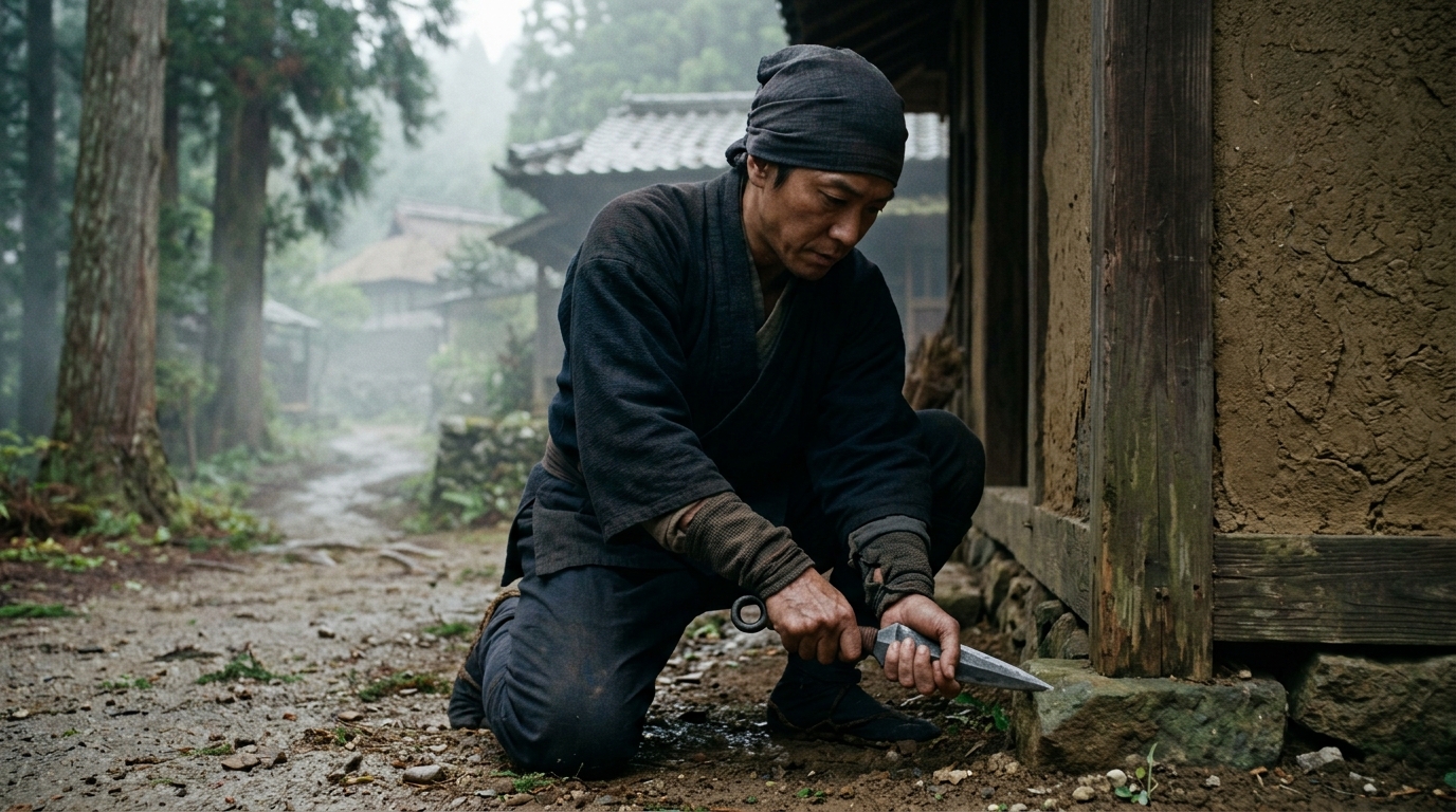 Kunai - The Multi-Purpose Tool - Shogun (2024) style cinematic historical scene
